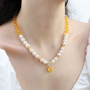 Colier "Belle" din perle naturale, citrin si cristale