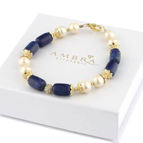 Bratara "Confidence" din perle de Mallorca si lapis lazuli