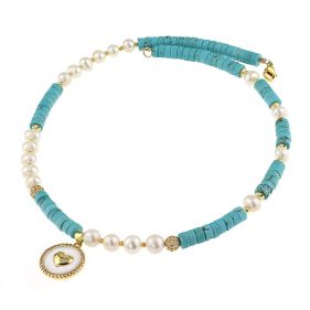 Colier "Sea love" din turcoaz, perle naturale si rhinestone