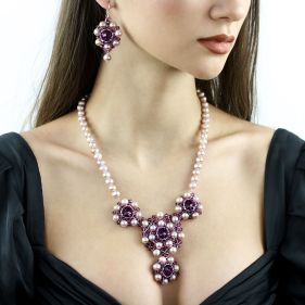 Set exclusivist din perle naturale si cristale Swarovski Amethyst