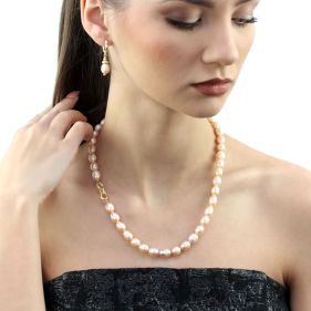 Set elegant din perle naturale si elemente placate cu aur 18k